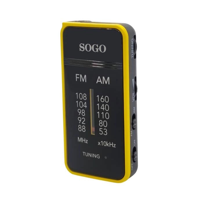 Radio portatile AM/FM da tasca, sintonizzazione analogica, auricolari inclusi, 50dB SNR, alimentazione 2 batterie AAA - SOGO