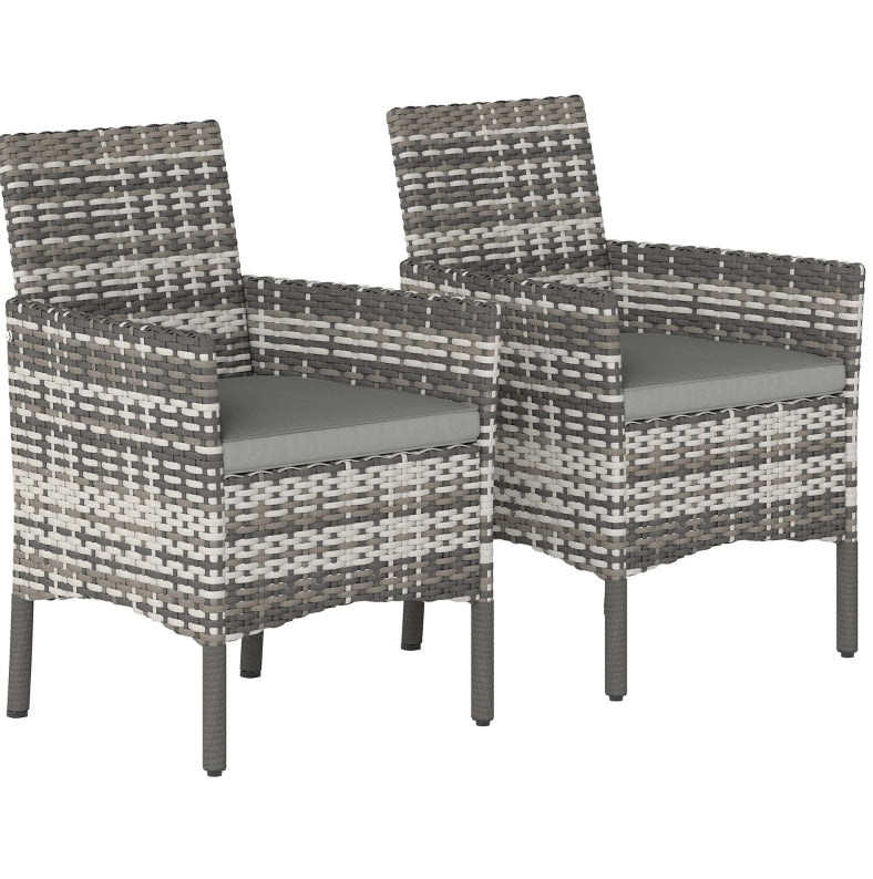 Set 2 sedie da giardino ULEVR in rattan PE grigio con cuscini sfoderabili, braccioli e struttura in acciaio