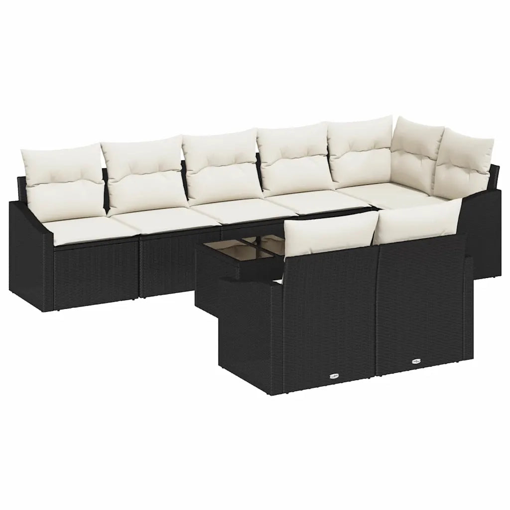 Set di divani con cuscino 9 pcs Nero polyrattan