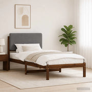 Letto con Testiera Rivestita Marrone scuro e grigio chiaro 904022
