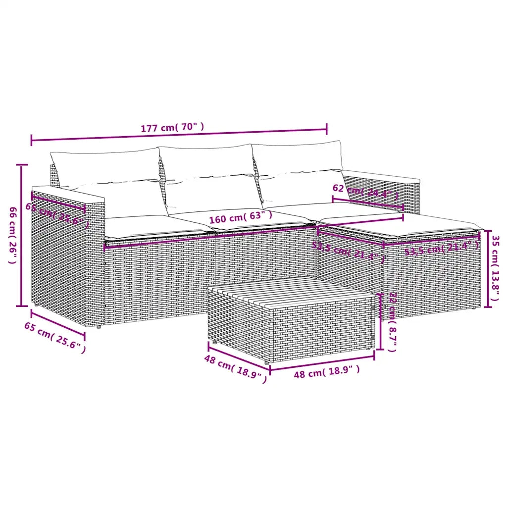 Set Divani da Giardino 3 pz con Cuscini Grigio in Polyrattan 365827