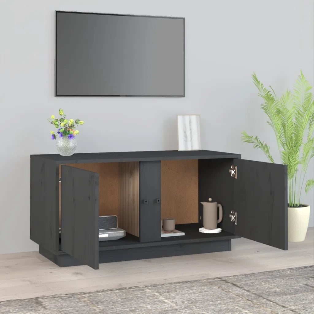 Mobile Porta TV Grigio 80x35x40,5 cm in Legno Massello di Pino 814471