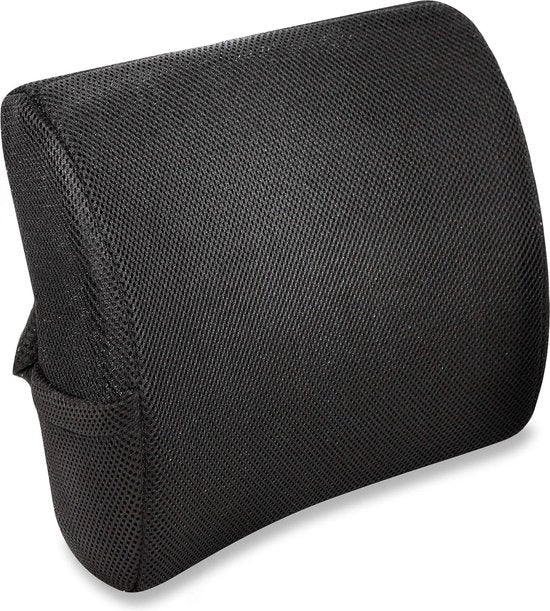 Cuscino per schiena con funzione di memoria - Formato ergonomico per il cuscino lombare - Riempimento e holder per telefono - Nero Cuscino per schiena