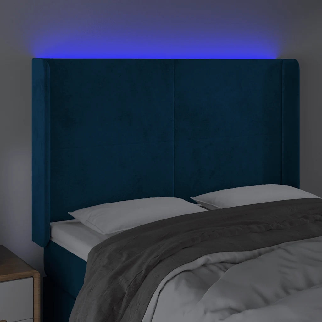 Testiera a LED Blu Scuro 147x16x118/128 cm in Velluto 3123820