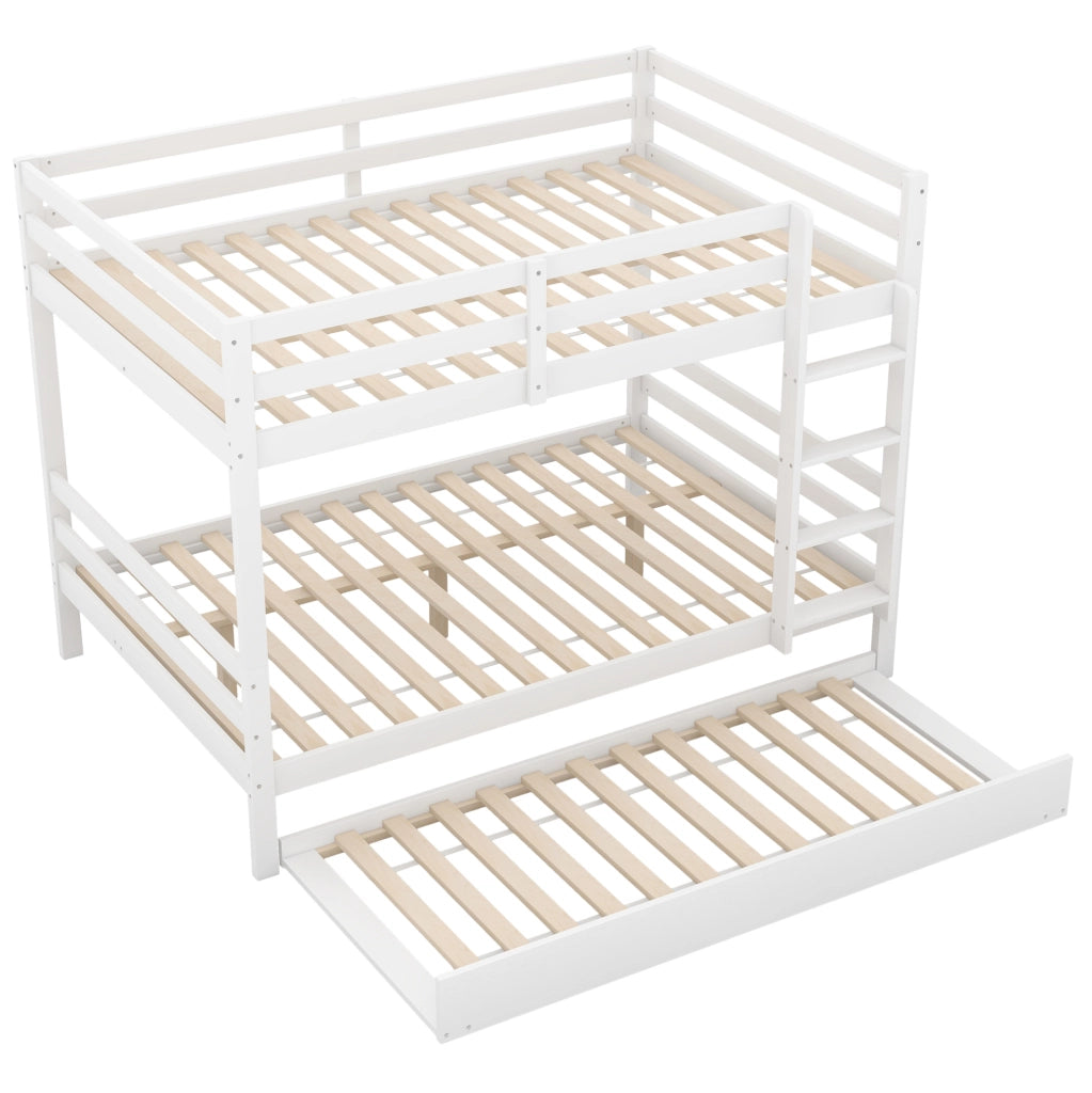 Letto a castello con letto estraibile 140x200 cm; scala; pino e MDF; bianco