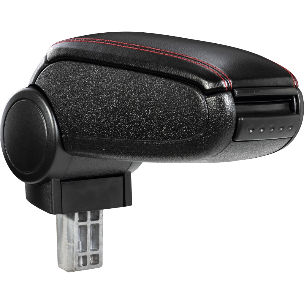 [pro.tec] Bracciolo centrale - Poggiabraccio con vano portaoggetti - imbottito - in similpelle - nero con cucitura rossa - Nissan Micra / 3. generazione (K12)