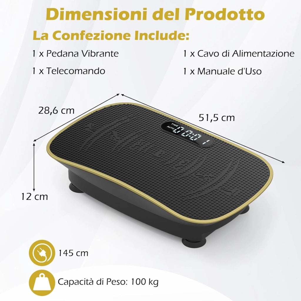 Pedana Vibrante Dimagrante, Piastra Vibrante con 10 Livelli di Vibrazione e Timer, Schermo, Telecomando, Superficie Antiscivolo e 4 Ventose, Allenamento Modellamento Muscolare