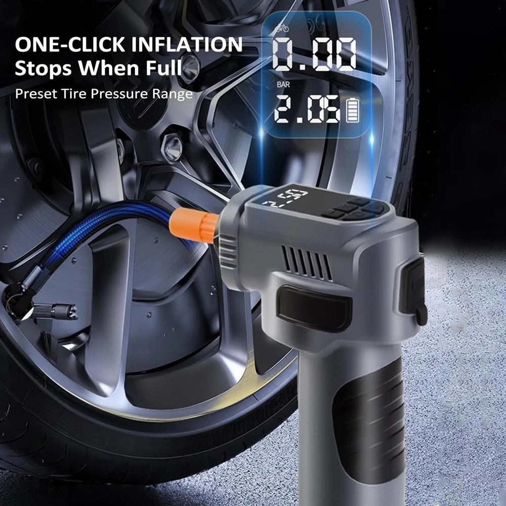 Trade Shop - Compressore D'aria Portatile Pompa Elettrica Wireless 4in1 8000mah Con Luce Emergenza Auto -