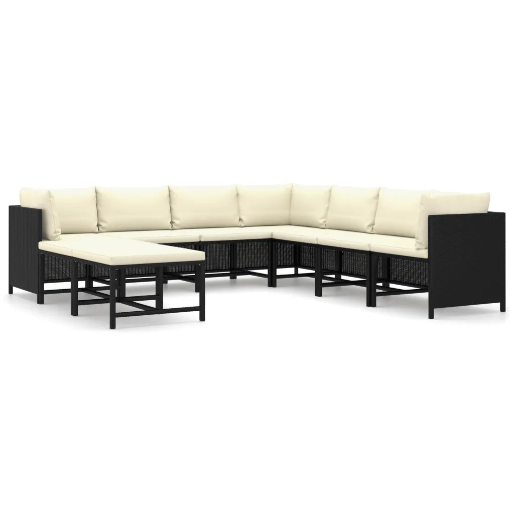 Set Divani da Giardino 9 pz con Cuscini in Polyrattan Nero cod mxl 40491