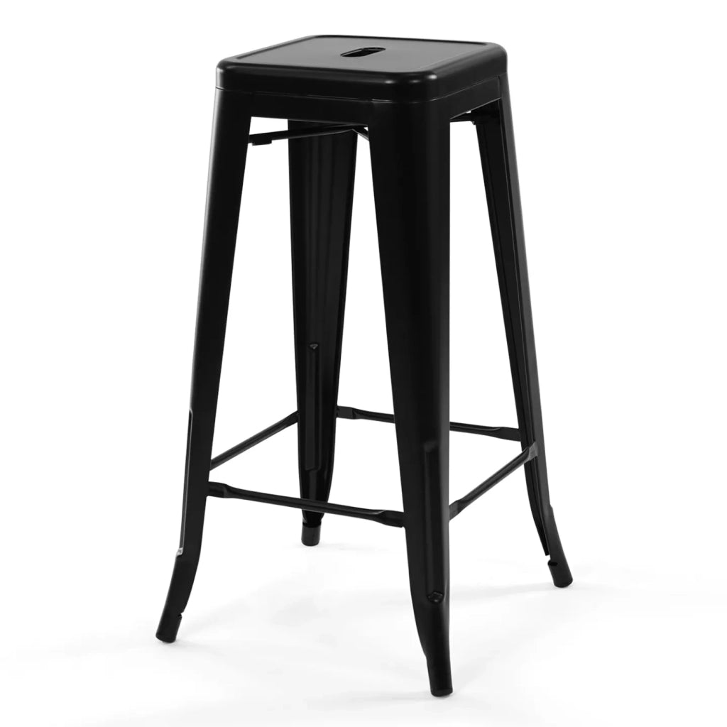 IDMarket - Set di 4 sgabelli da bar LENY in metallo nero opaco impilabili con aspetto grezzo di fabbrica