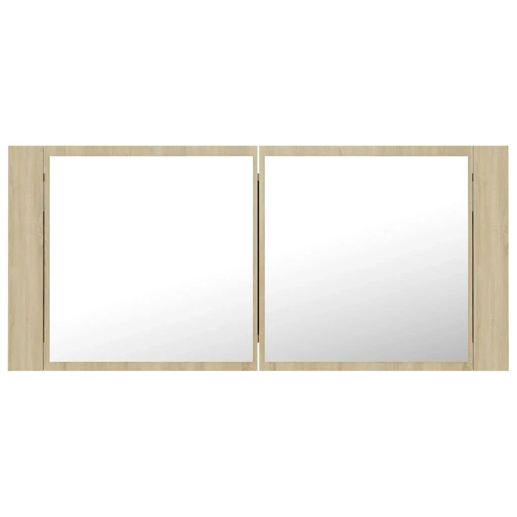 Mobiletto a specchio da bagno a LED 100 x 12 x 45 cm acrilico rovere 02_0006745