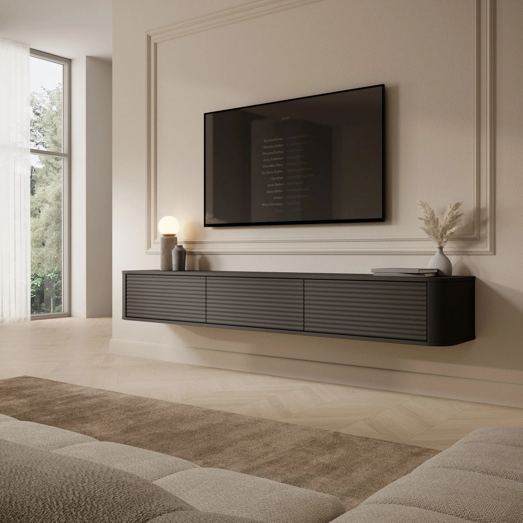 Kahate, Mobile Porta tv 3 Cassetti, 200x34x28h cm Nero