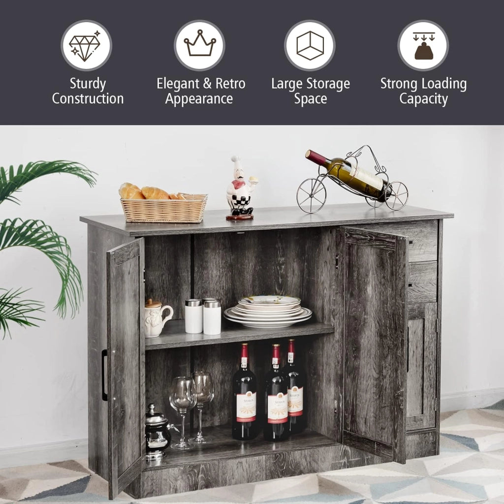 Cassettiera con 2 cassetti, organizer per stoviglie con 2 porte, console antica per soggiorno, armadio di ingresso con ripiano regolabile