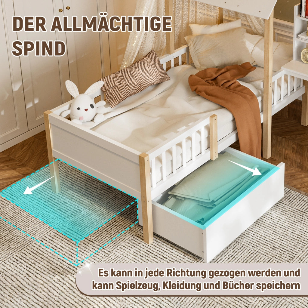 LETTO per bambini L 90x200 cm Bianco in legno massello e MDF con scrivania e libreria