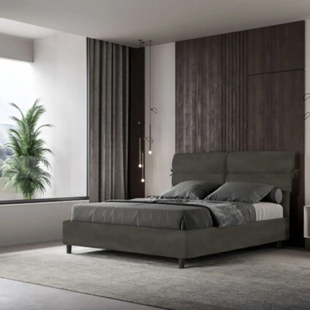 Letto matrimoniale senza rete imbottito 160x200 microfibra grigio Nandy