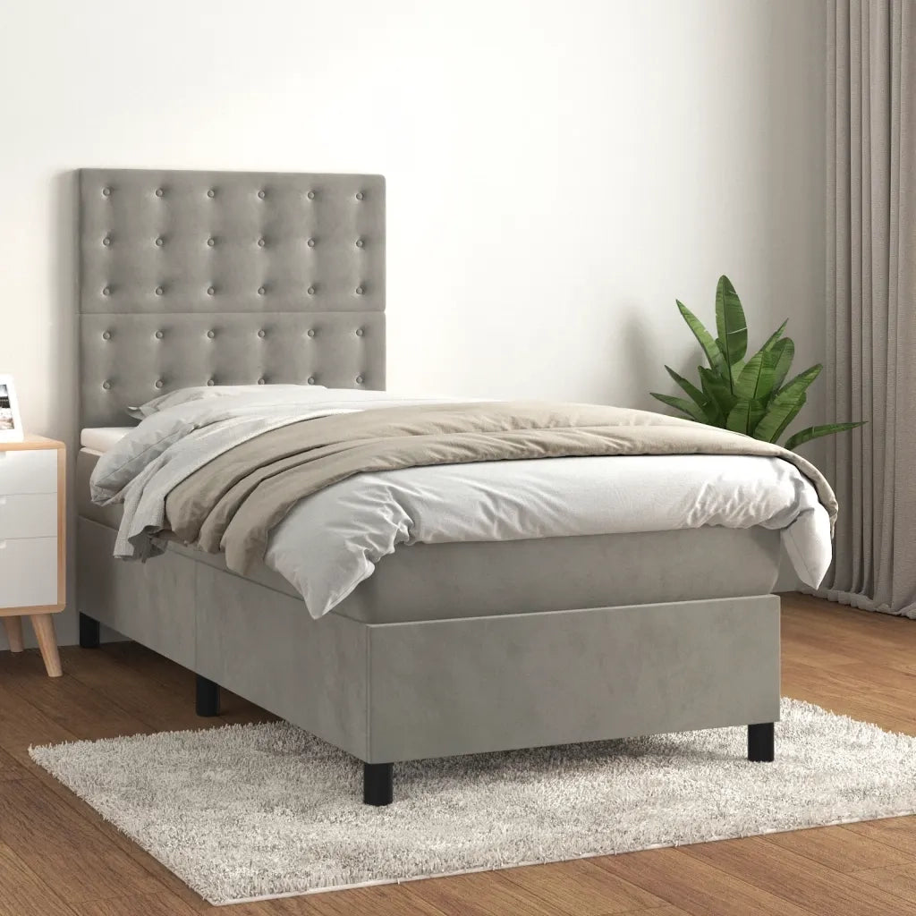 Giroletto a Molle con Materasso-Struttura Letto Grigio Chiaro 90x200 cm Velluto 256115