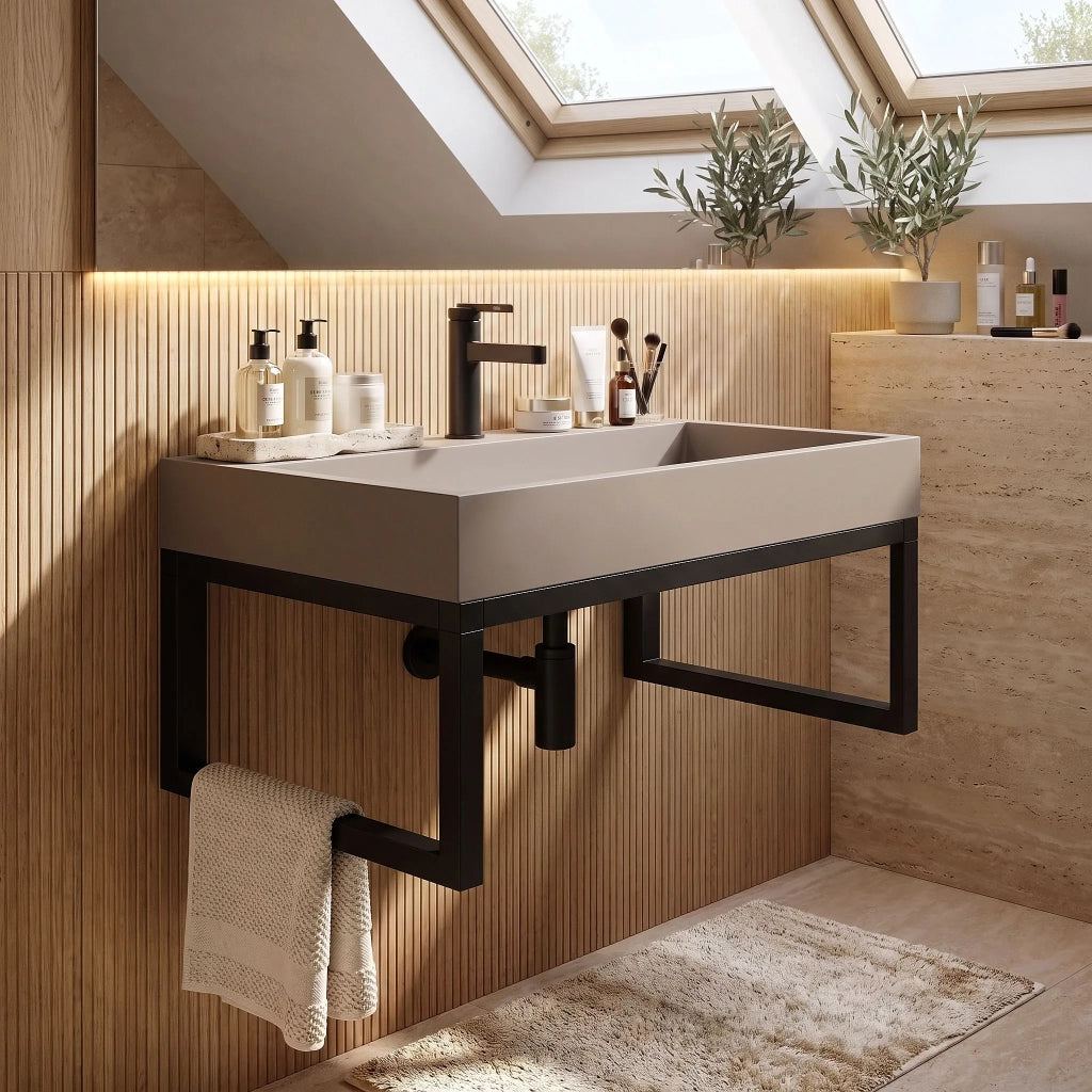 Lavabo In Conglomerato Rea Goya Taupe 70cm + Supporto