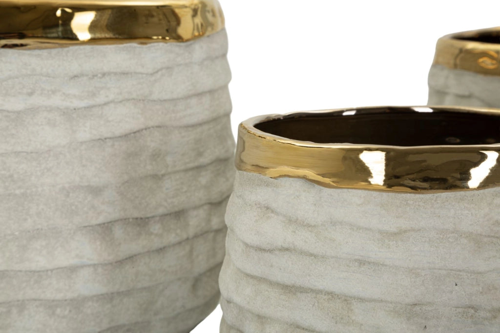 Cachepot Lima Alti Tris Ø23x17,5 cm in Ceramica Grigio e Oro