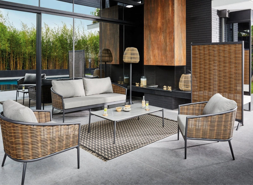 SINED Set divano 2 posti e 1 poltrona lounge grafite in alluminio e wicker struttura resistente per esterni cuscini sfoderabili in poliestere idrorepellente modello SET-DIVANO-GIARDINO-ASTI