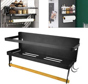 Kruidenrek magnetico, raccoglitore per spezie, 30 x 11 x 10 cm, raccoglitore magnetico per cucina, organizzatore per spezie con raccoglitore per tovaglia per parete