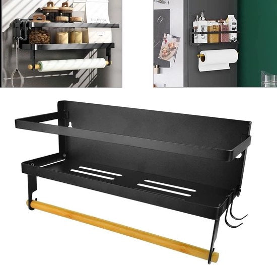 Kruidenrek magnetico, raccoglitore per spezie, 30 x 11 x 10 cm, raccoglitore magnetico per cucina, organizzatore per spezie con raccoglitore per tovaglia per parete