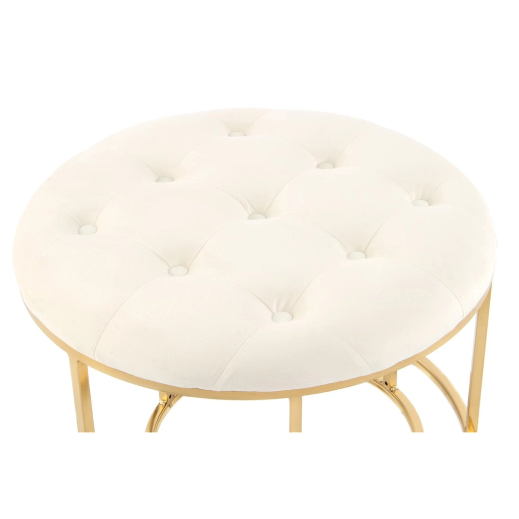 Set di 2 Pouf Myla in velluto avorio e oro