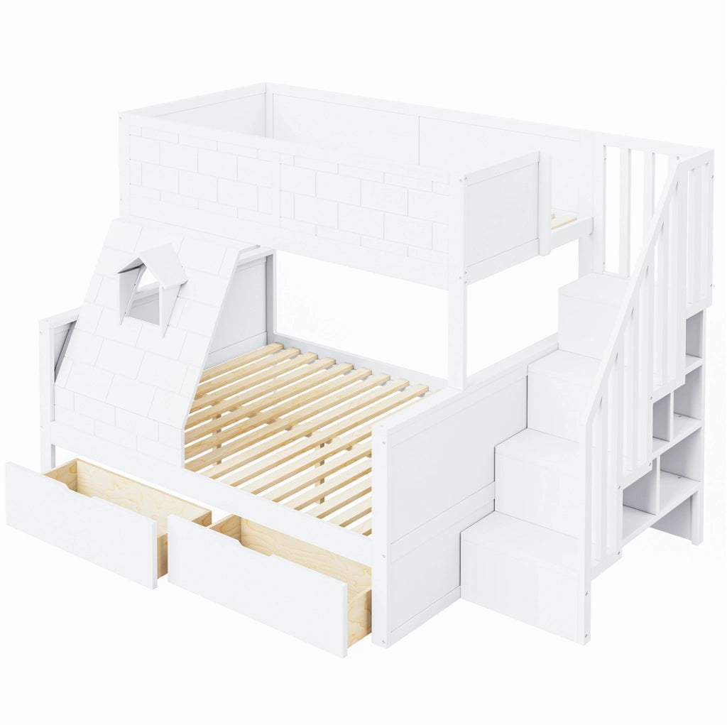 Letto a castello per bambini bianco 90x200/140x200 con scale