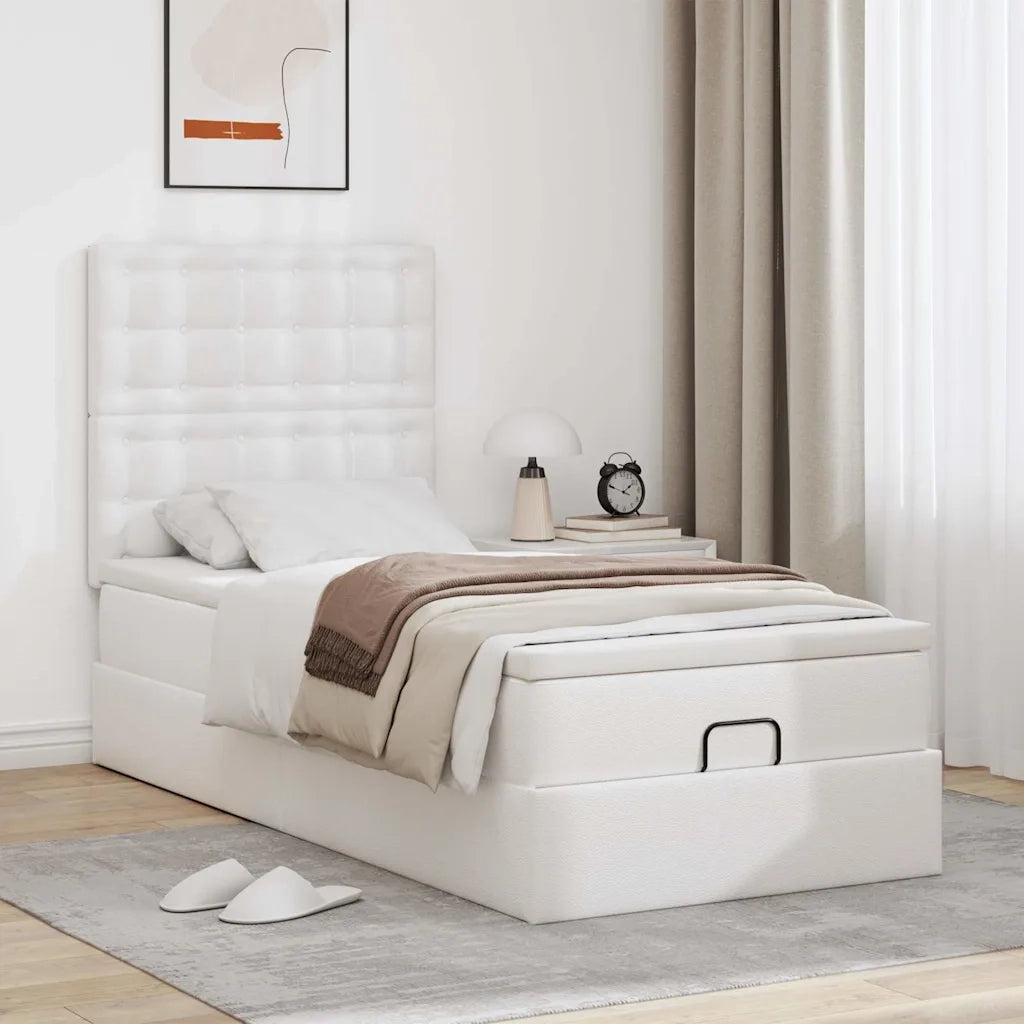 Struttura Letto Pouf con Materasso Bianco 80x200 cm Similpelle 3313821