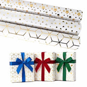 Set di carta da regalo a 3 rotoli, set di carta da regalo con adesivo e biglietto di auguri, 43 cm x 3 m, carta da regalo in foglio d'oro lussuoso, rotolo, sacchetti da regalo riciclabili per compleanni, vacanze di Natale