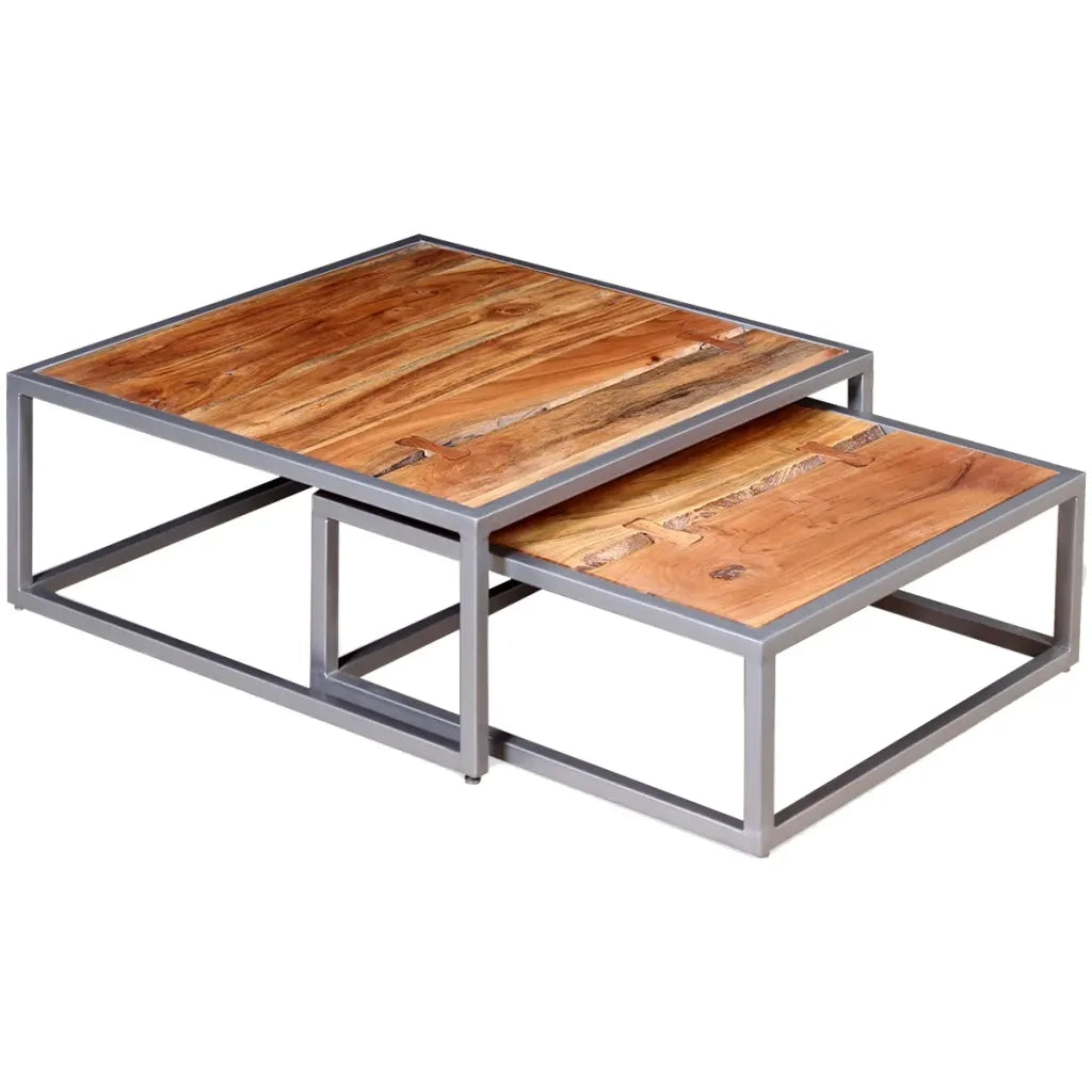 Set Tavolini da CaffÃ¨ 2 Pezzi in Legno Massello di Acacia cod mxl 23836