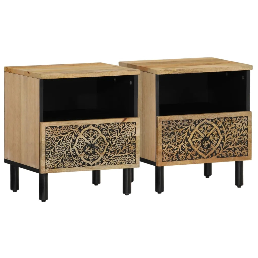 Comodini 2pz 40x33x46 cm in Legno Massello di Mango 358219