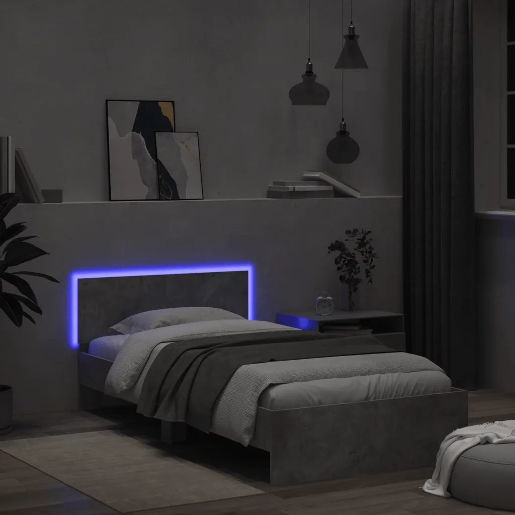 Giroletto con Testiera e LED Grigio Cemento 100x200 cm 838802