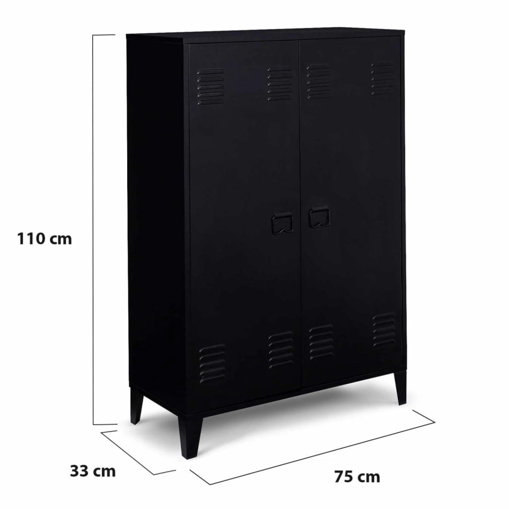 IDMarket - Armadio basso a 2 ante in metallo nero, design industriale ESTER