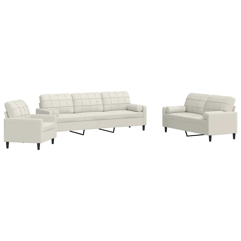 Set di Divani 3 pz con Cuscini e Rinforzi Crema in Velluto