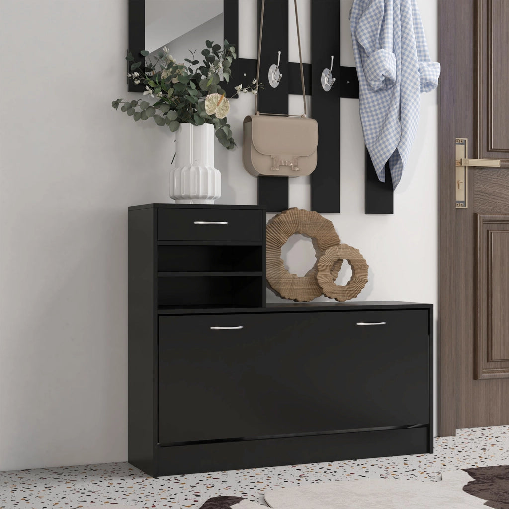 Set Mobile Ingresso con Specchio Appendiabiti e Scarpiera ¨C Xylo ¨C 6 Ganci Nero