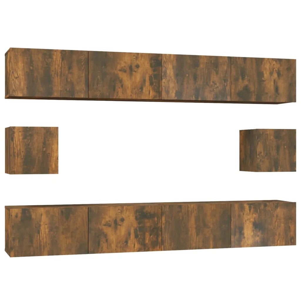 Set di Mobili Porta TV 6 pz Rovere Fumo in Legno Multistrato cod mxl 10166