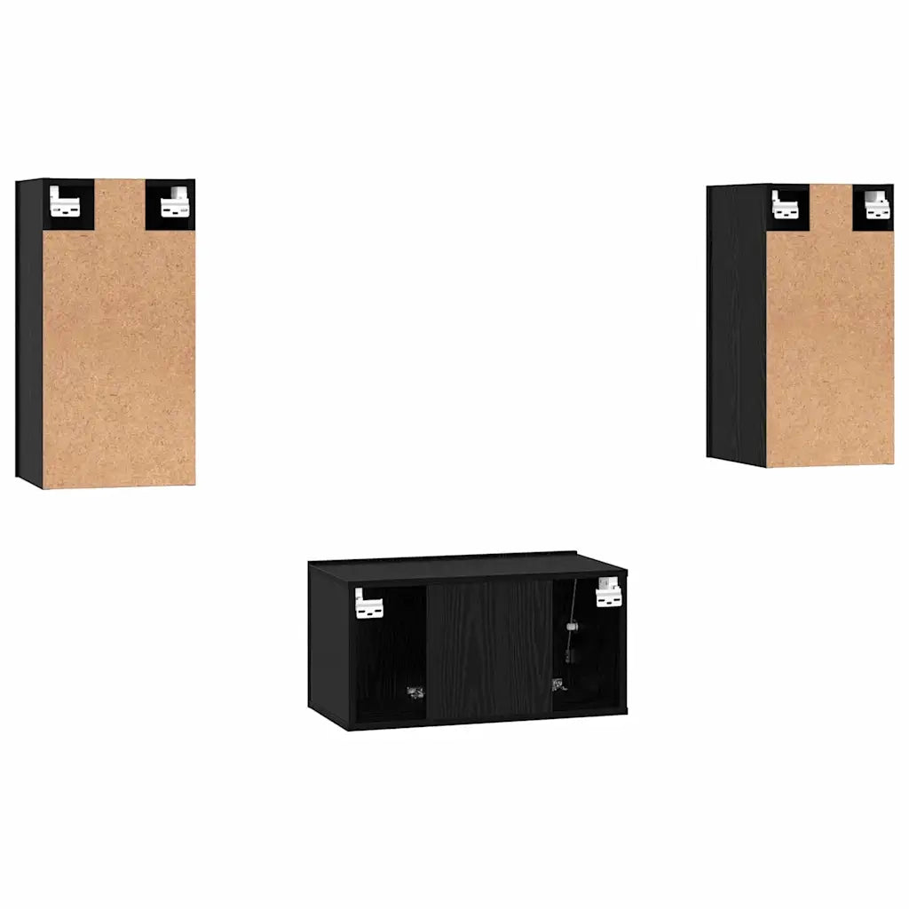 Set mobile TV 3 pz | Armadietto TV | Mobile Porta TV Rovere Nero Legno multistrato