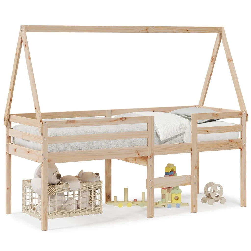 Letto singolo | Letto per adulti | Letto a Soppalco con Tetto 75x190 cm in Legno Massello di Pino