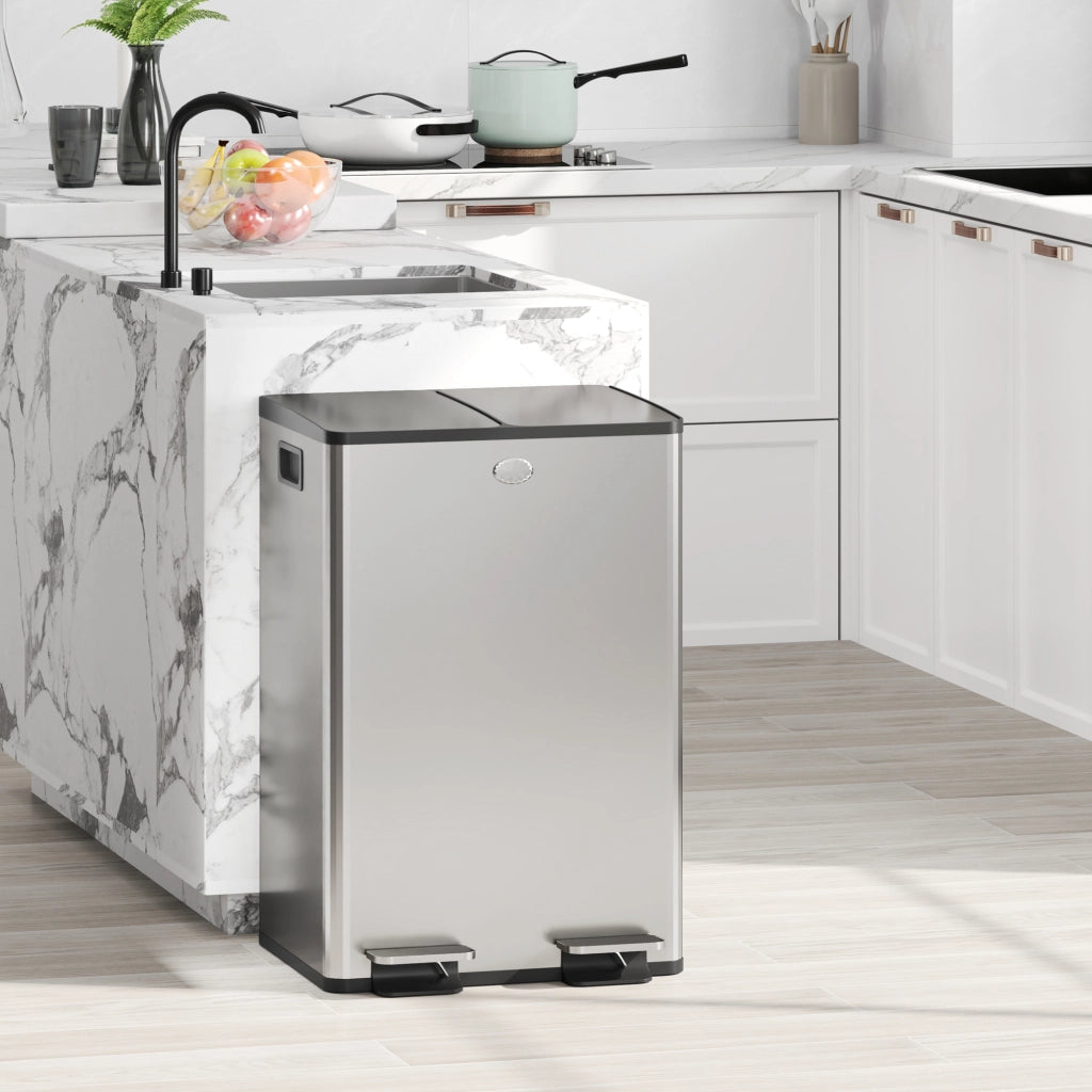 Cestino doppio per cucina ¨C zephmum ¨C 2x28L, grigio, plastica