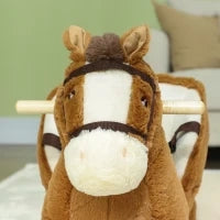 Cavallo a Dondolo per Bambini 18-36 Mesi con Suoni, Base in Legno e Cintura di Sicurezza, Marrone
