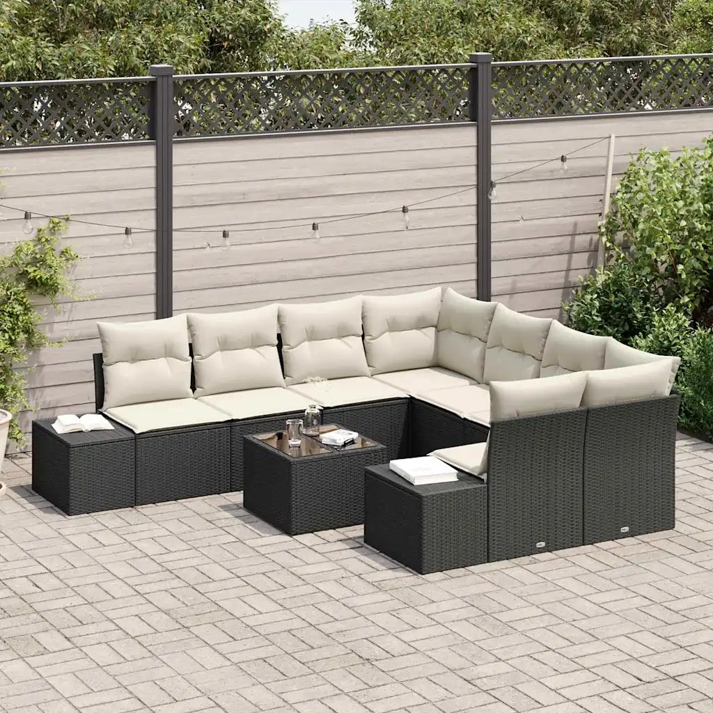 Set Divano da Giardino con cuscino 9 pcs Nero polyrattan 3346997