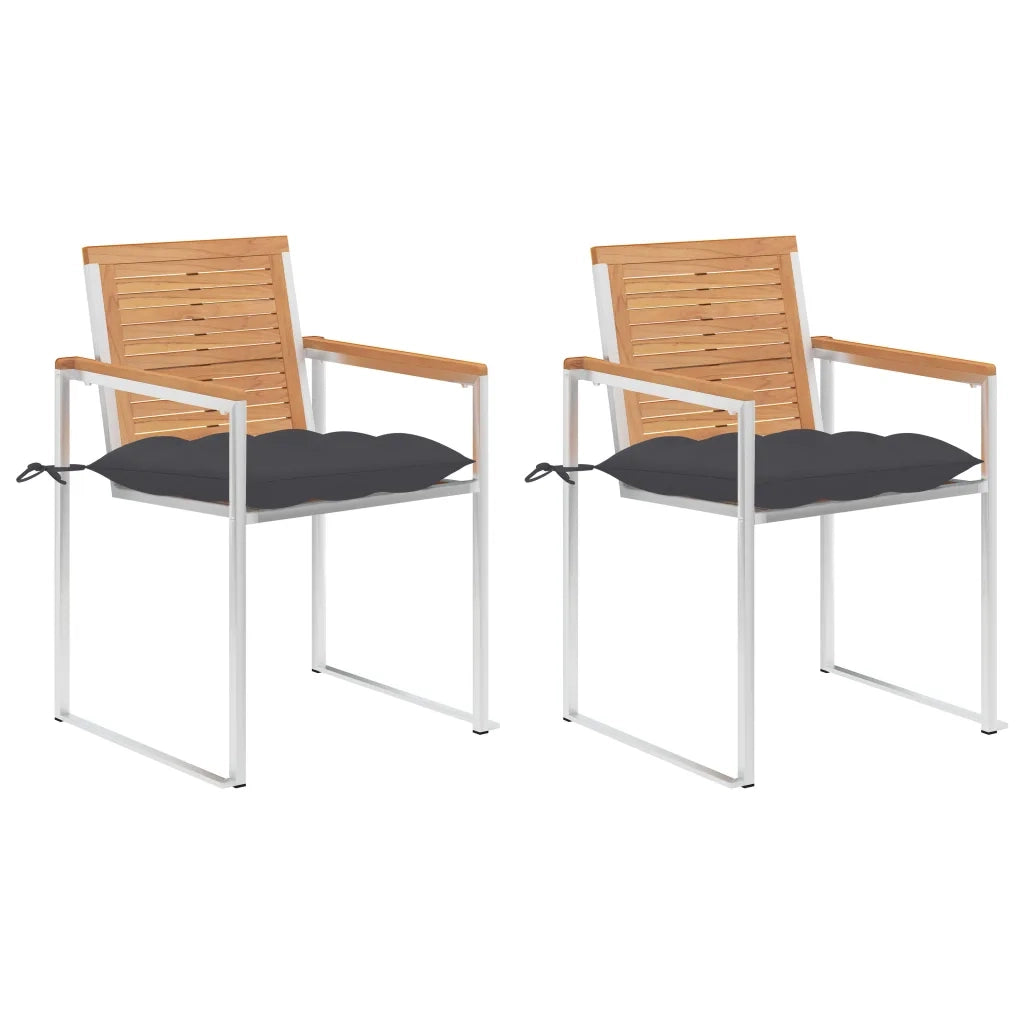 Sedie da Giardino 2 pz con Cuscini in Legno di Teak e Acciaio cod mxl 24294