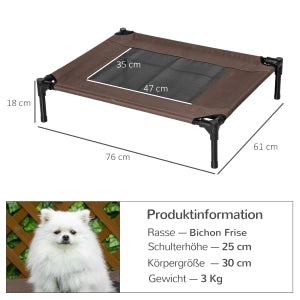 Lettino rialzato per cani in acciaio, 76 x 61 x 18 cm, marrone