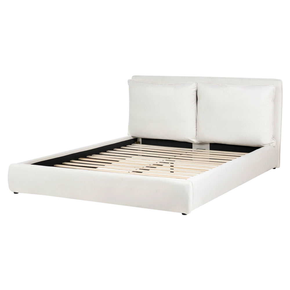 Letto matrimoniale velluto bianco sporco 160 x 200 cm testata imbottita