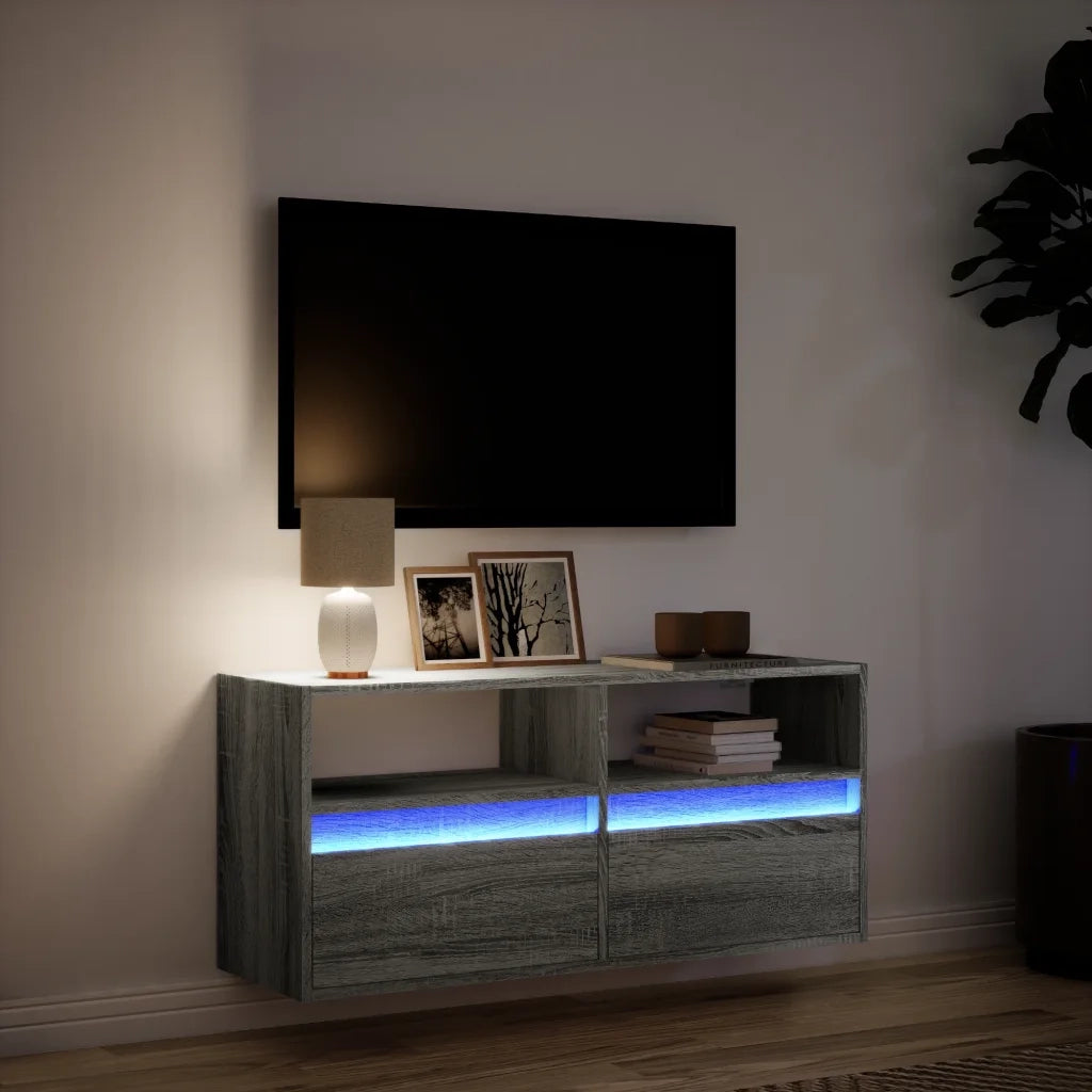 Mobile TV a Parete con Luci LED Grigio Sonoma 100x31x45 cm