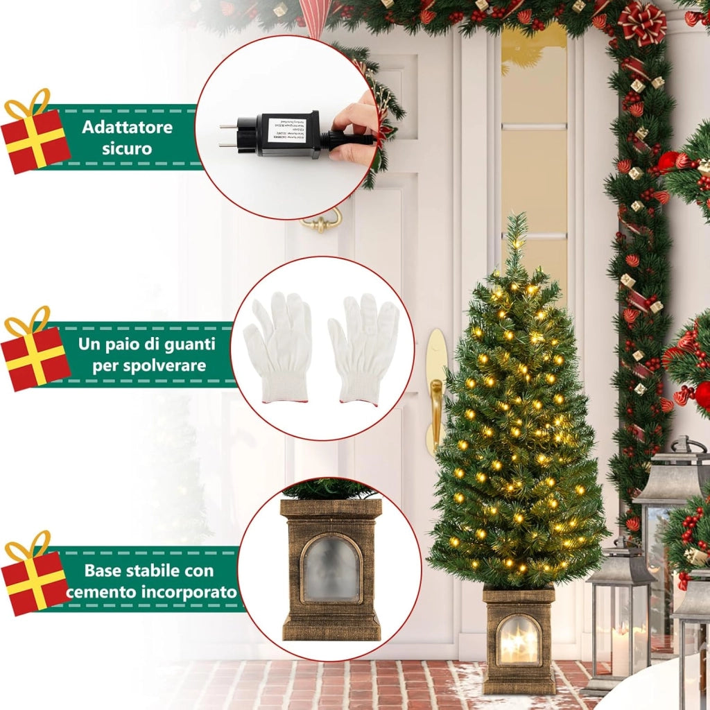Albero di Natale 120 cm, Albero di Natale Artificiale Finto Pre-illuminato in Vaso con 100 Luci LED, Timer, 3 Modalità di Illuminazione, 160 Punte, Decorazione Natalizia da Interno