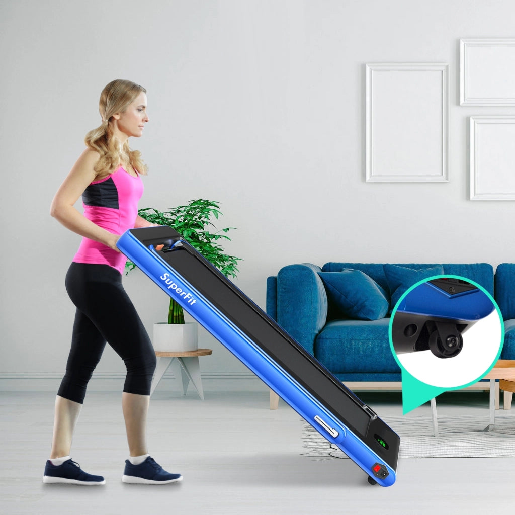 Tapis roulant pieghevole 2 in 1 con altoparlante Bluetooth telecomando, Tapis roulant elettrico portatile 560W Blu-Tapis roulant