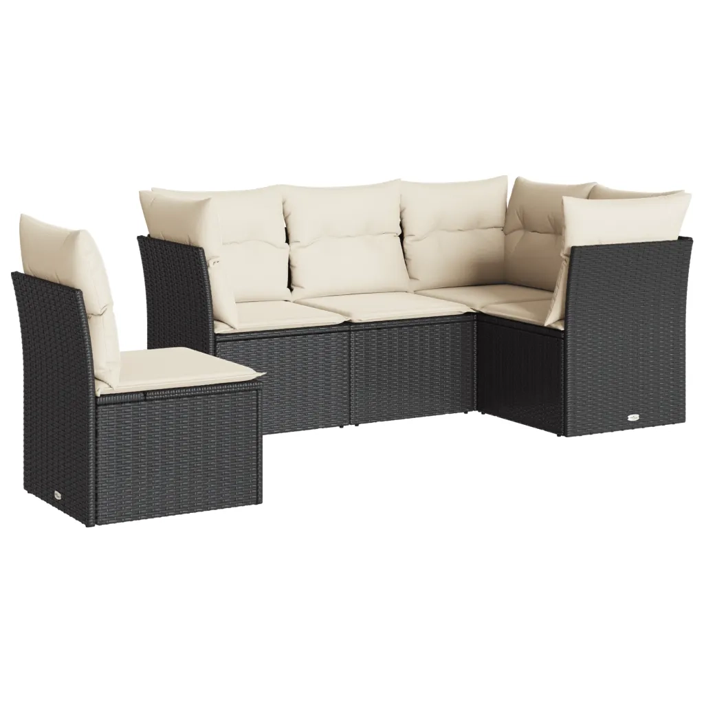 Set Divani da Giardino 5 pz con Cuscini in Polyrattan Nero 3217636