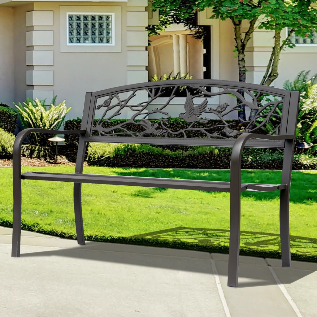 Banc de Jardin 3 Posti ¨C zephmum ¨C Marrone, Metallo, 127x60x85 cm