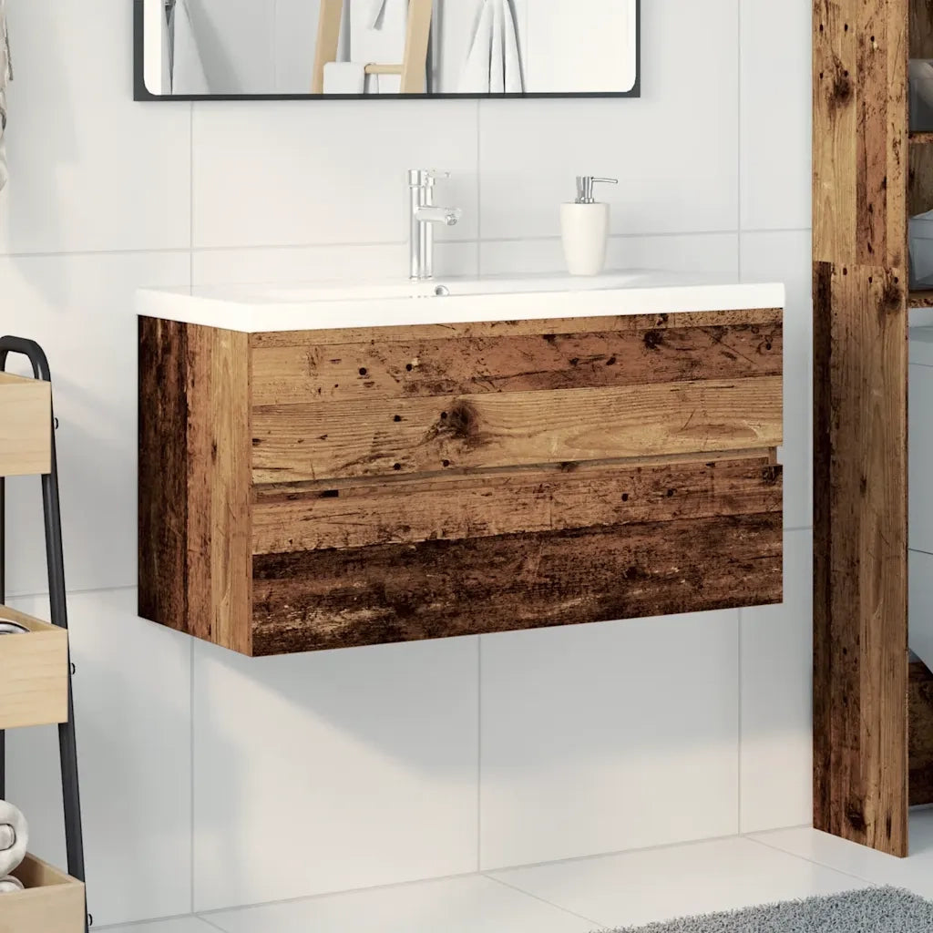 Mobile da Bagno con Lavabo | Armadio Lavabo Integrato e Rubinetto Legno Antico